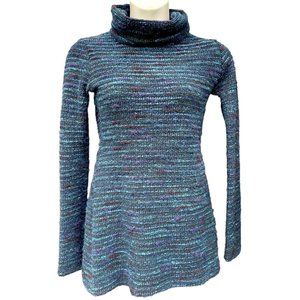 Kathy Kemp ANNA NYC Boutique Cowl Neck Knit Tunic Mini Dress Teal Navy Purple M
